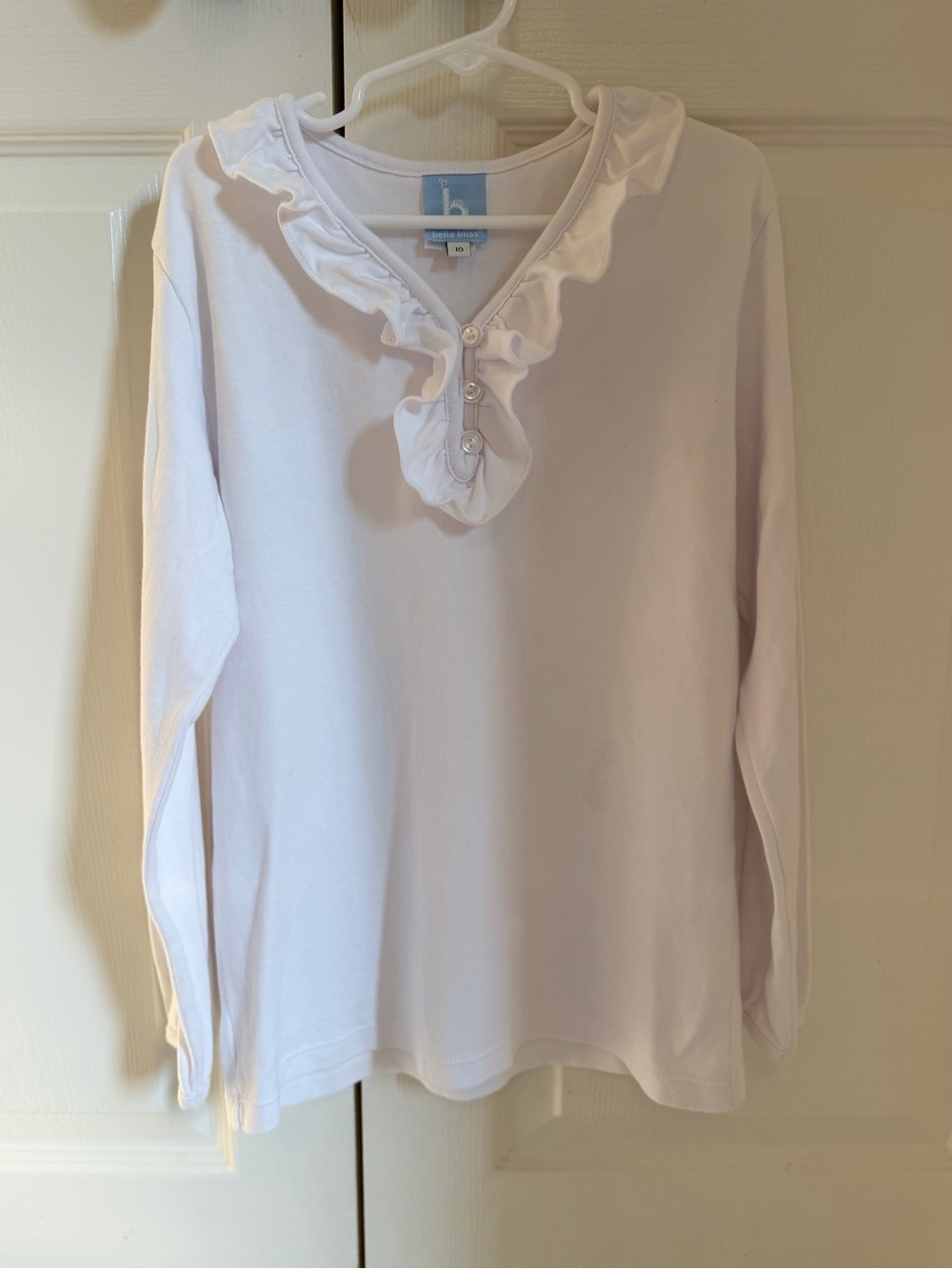 EUC bella bliss White cotton Ruffled Collar Top size 10